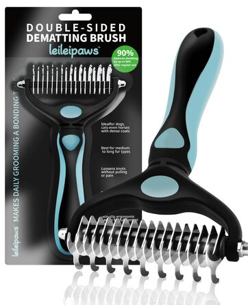Гребінець для собак та котів проти вичісування – ергономічна ручка, міцний, 17/9 зубців, видаляє ковтуни та підшерстя, дешадінг-щітка для довгошерстих та короткошерстих порід (Синьо-чорний)