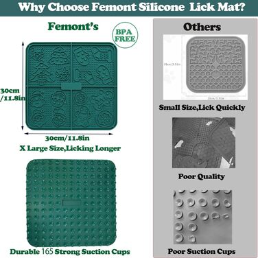 Килимок для повільного годування собак Femont, 30 см, з 165 присосками, зелений. Заспокоює, розважає, сприяє догляду за шерстю та дресируванню. Без BPA.