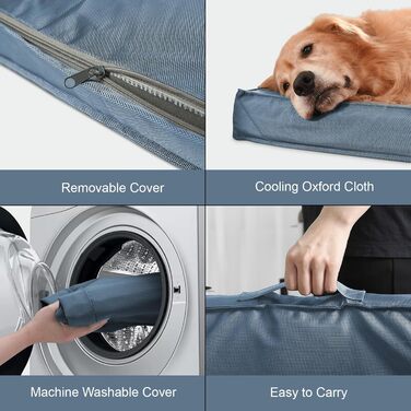 Лежанка для собак Outdoor, водонепроникна, ортопедична, великих порід, знімний чохол, блакитна, L