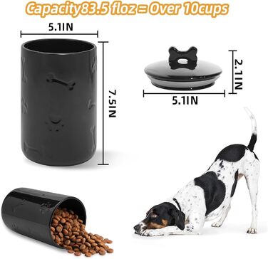 Керобниця для собачих ласощів, керамічна, 22,9 x 12,7 см, велика, з кришкою, у стилі фермерського дому, чорна, для собак та котів