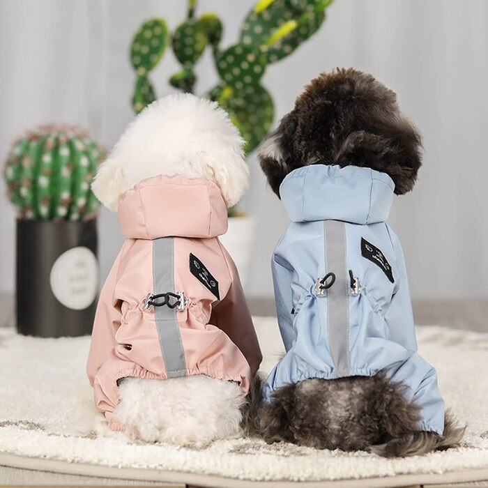 Водонепроникний дощовик для собак з капюшоном, для цуценят та собак середніх розмірів, з відбиваючими смугами, легкий дощовик (S, Синій/Рожевий)