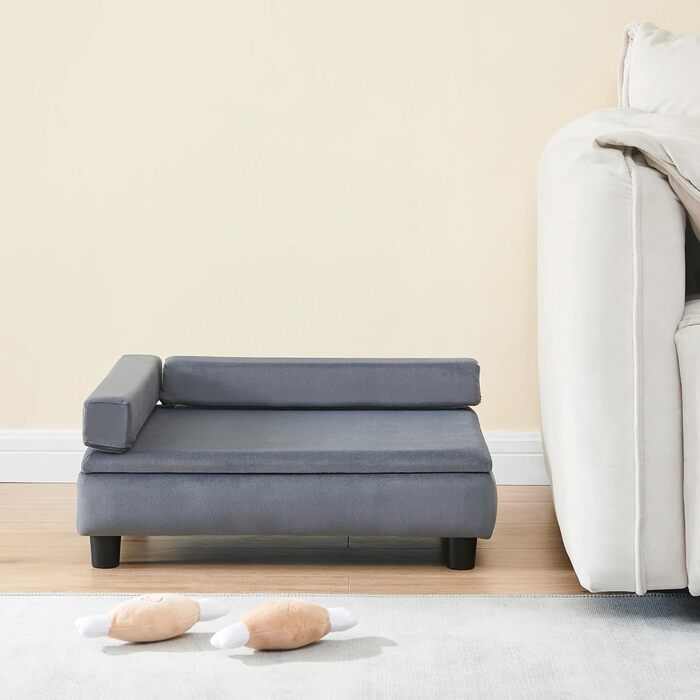 Ліжко для собак та котів en.casa Salkonssad з ящиком для зберігання, 60 x 45 x 24 см, сіре, для собак та котів середніх розмірів