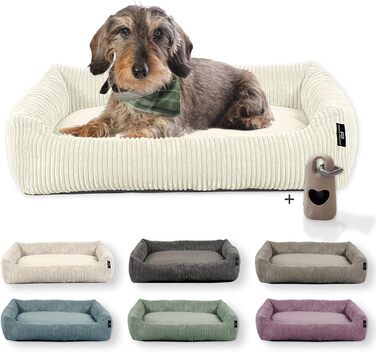 Лежанка для собак Rohrschneider, миюча, для маленьких та середніх собак, з подушкою Cord, 70x50 см, включає пакети для прогулянок (ваніль, широка тканина Cord)