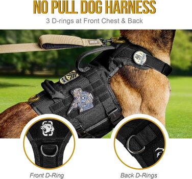 Шлейка для собак OneTigris з металевою пряжкою, тактична шлейка для великих собак, регульована, чорна, M