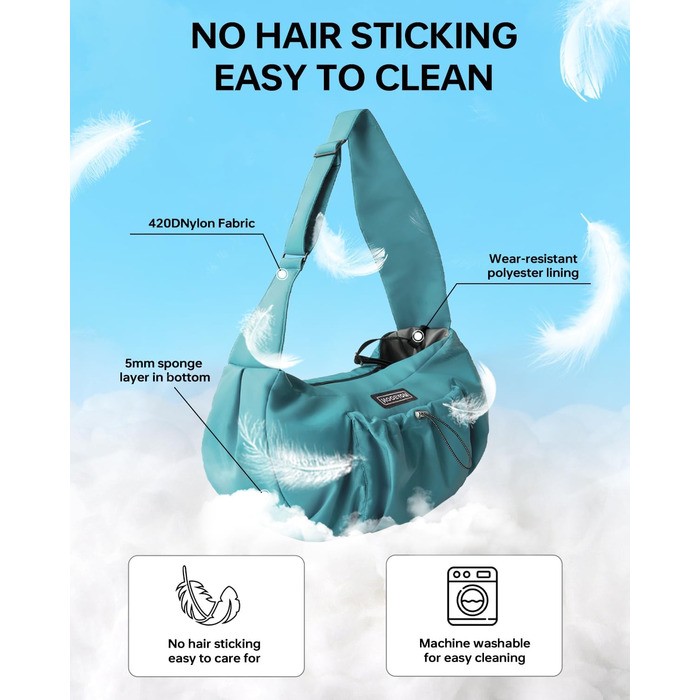 Сумка-переноска для собак та котів, широкі підплічники, регульована, ергономічна, для подорожей та прогулянок, до 5,4 кг (Pfauenblau)