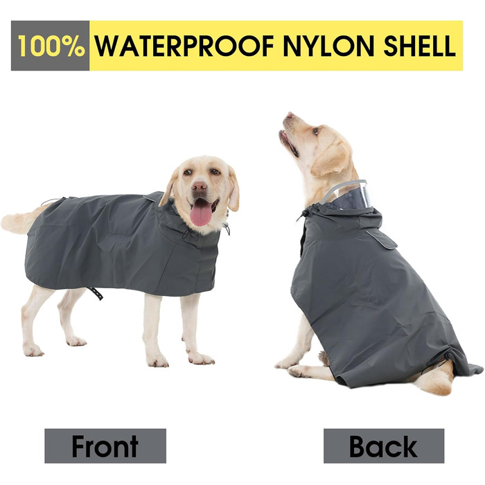 Водонепроникний дощовик для собак Regenantel з капюшоном, світловідбиваючі елементи, регульований, куртка для собак з петлями для ніг та отвором для повідка, для малих, середніх та великих собак (M, сірий)