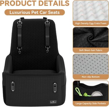 Автокрісло для собак PETSFIT до 15 кг – безпечне, з пам'яттю, 2 відділення, чорний/сірий