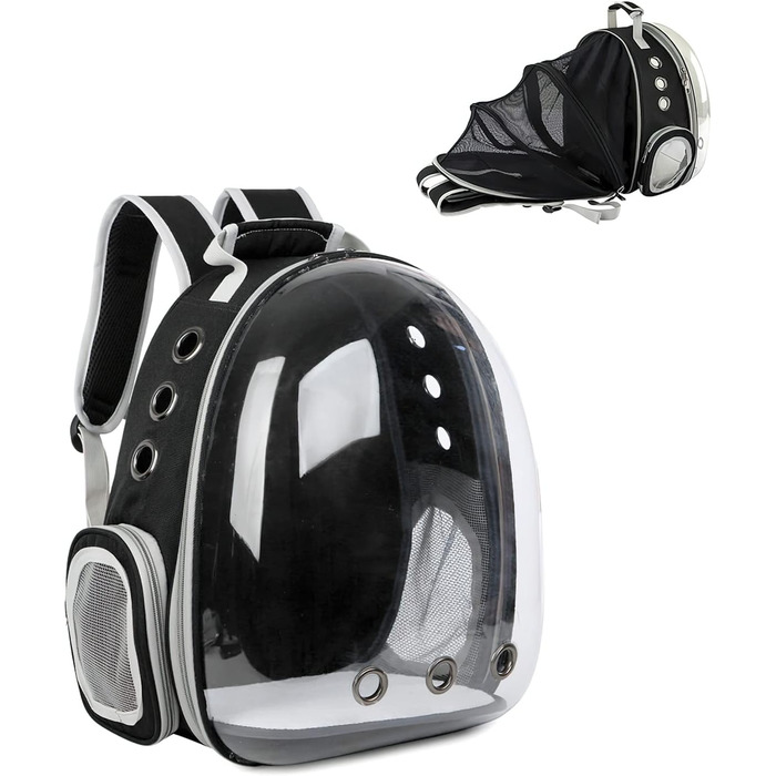 Рюкзак для кота та собаки Galatée, розширюваний, з вентиляцією, для подорожей, кемпінгу та хайкінгу (чорний)