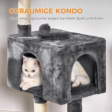 Дряпка для котів Oak&Tea 100 см з 7 стовпчиками, будиночком з 3 дверцятами, гамаками та платформою, з захистом від перекидання, для великих і малих котів, димчасто-сірий