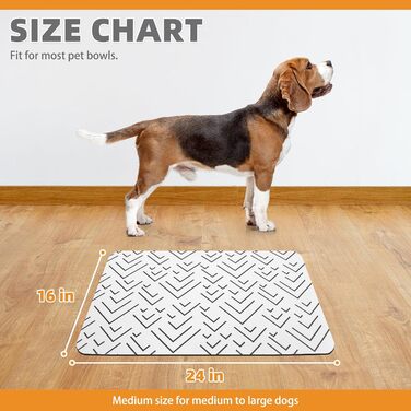 Килимок для годування собак Kooltail, вбираючий, для мисок з їжею та водою, з водонепроникним гумовим покриттям, швидковисихаючий, 12'x20'(1 шт.) (16'x24', геометричний малюнок)
