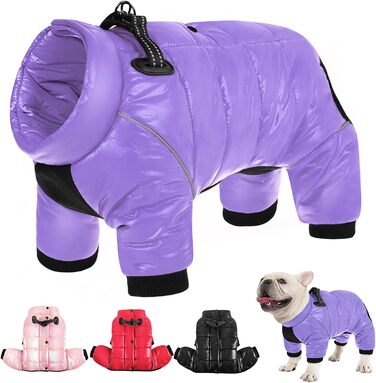 Водонепроникний зимовий теплий одяг для собак AOFITEE, куртка для маленьких та середніх собак, вітрозахисний зимовий одяг з світловідбиваючими смугами та блискавкою, комбінезон для собак з флісом, колір: фіолетовий