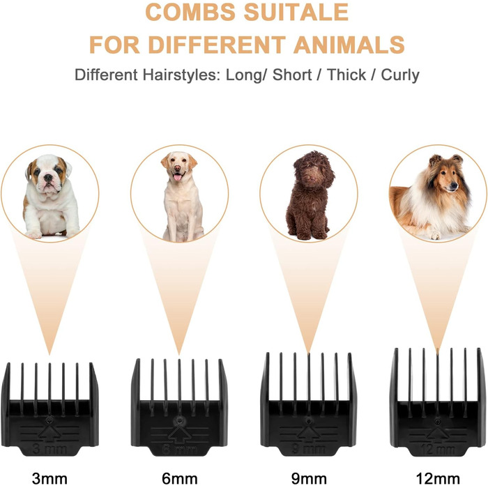 Професійна машинка для стрижки собак, тиха, для довгого та густого волосся, електрична, бездротова, акумуляторна, для собак, котів, домашніх тварин, чорний / золотий