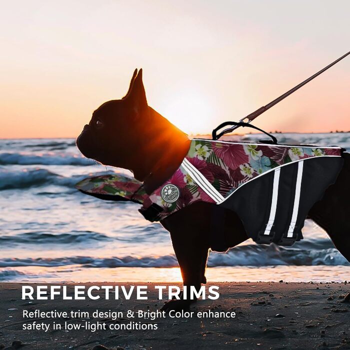 Жилет для плавання собак, Французький бульдог, жилет для собак, плавання, катання на човні, жилет для собак з поплавком на підборідді та рятувальним гачком, високоякісний жилет (обхват грудей: 43,2 см - 76,2 см, вага)