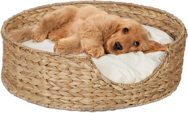 Кругле ліжко для собак та котів Relaxdays, 15 x 49 см, з мореної трави, натуральний колір/кремовий