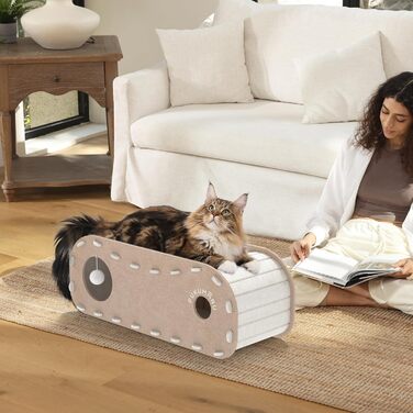 Кішка Будиночок FUKUMARU: Двошарове ліжко-печера з філцу, beige