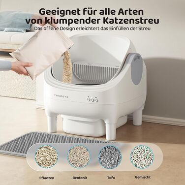 Автоматичний лоток для котів Thereye з самоочищенням, датчиком безпеки та мобільним додатком, тихий дизайн, видалення запаху, для котів вагою 1,5-12,5 кг, захист від защемлення, 14 днів відходів