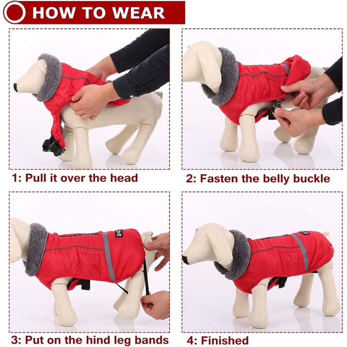 Зимовий одяг для собак QBLEEV: тепла, водонепроникна куртка з флісовою підкладкою, накидка для холодної погоди, червона, для всіх розмірів, обхват грудей 50-79 см