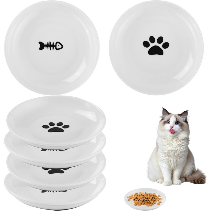 6 мисок для котів, керамічні миски для корму з неслизьким гумовим дном, діаметр 15 см, для котів та цуценят