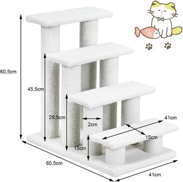 Сходинка для кота та собаки GYMAX з 4 сходинками, 60,5 x 41 x 60,5 см, бежевий колір