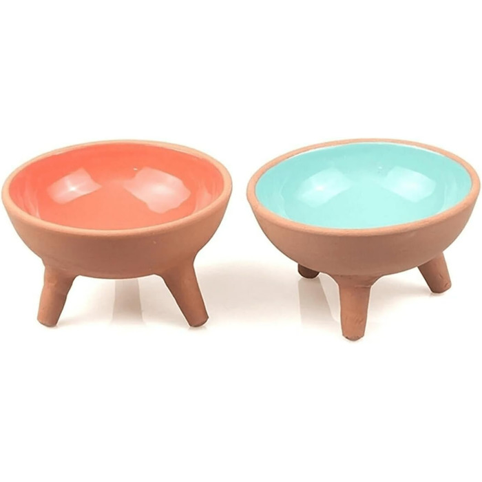 Керамічні миски для котів | Ручна робота | Набір 2 шт. | Білий та сірий (туркський)