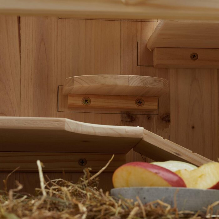 Клітка для хом'яків Relaxdays дерев'яна, 3 поверхи, з віконцем та сітчастим дахом, XXL розмір 120x60x40 см, натуральний колір