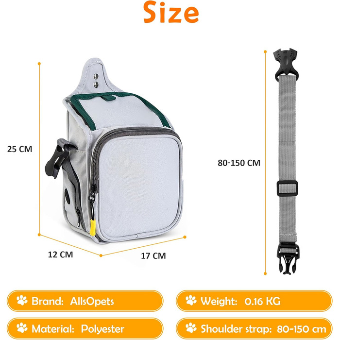 Сумка для ласощів для собак ALLSOPETS з інтегрованим диспенсером для відходів та кількома кишенями, біла