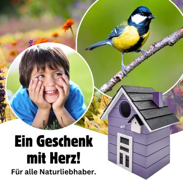 Пташник Vogelhaus No.64: для малих птахів (синиця, горобець, зяблик), декор для дому та місце для гніздування на вулиці, фіолетовий