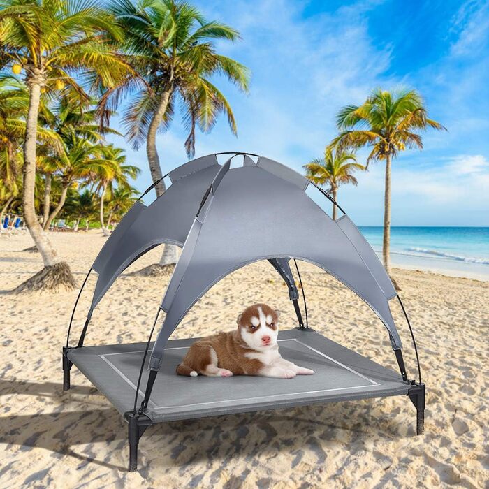 Лежанка для собак Relax4Life з балдахіном, сіра, для дому та саду, до 60 кг, 105 x 87 x 89 см