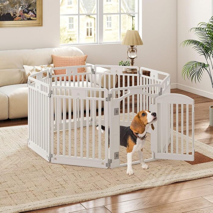 Лягувачка для цуценят COSTWAY, 8 панелей, розкладна, з дверцятами та фіксаторами, 80 см, для собак, пластикова, біла