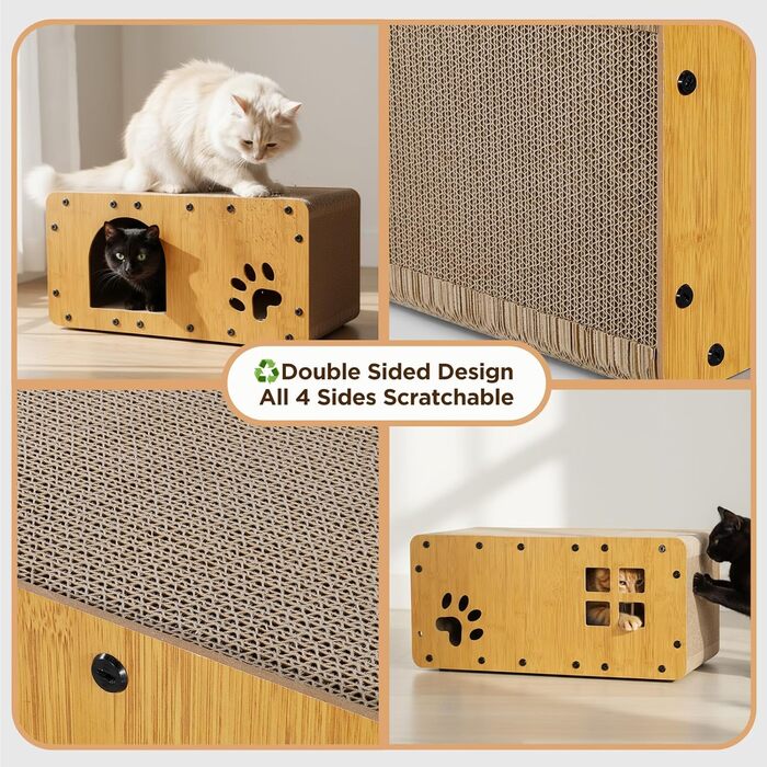 Кігтеточка для котів Gimars 100x30x30 см з м'ячем, тунелем та картонною поверхнею. Великий дім-будинок XXL для котів, захист меблів.