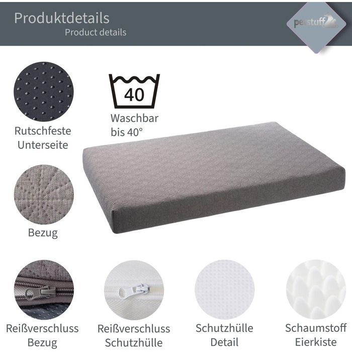 Ортопедичне ліжко для собак знімний чохол, можна прати, вибір кольору та розміру (M, світло-сірий)