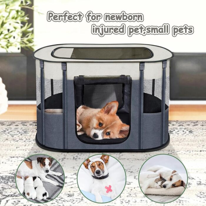 Клітка-загон для собак та котів, 90x70x60 см, сірий, складана, для цуценят