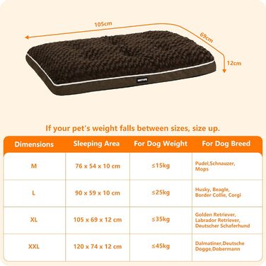 Ортопедичне ліжко для собак, матрац для собак з двошаровим дизайном, миється, знімний кошик для собак, 105 см для середніх собак, коричневий L 105 x B 69 x H 12 см Коричневий
