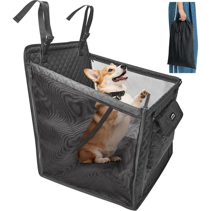 Автомобільний сидіння для собак середніх порід до 22 кг, складаний, водовідштовхувальний, з ременем безпеки та антиковзною основою