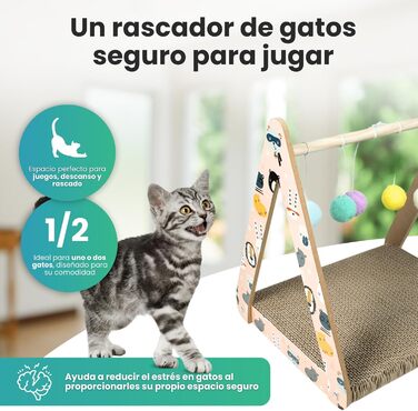 Когтеточка для великих котів з 5 іграшковими м'ячами, двостороння поверхня, посилена стійкість