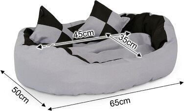 Кіжувалка для собак Lionto 4-в-1 з двостороннім подушкою з міцного Оксфорду, 65x50 см, для котів та собак всіх розмірів, з глибоким входом, включає декоративну подушку, водовідштовхувальна, сіра/чорна, розміри 65x50x20 см