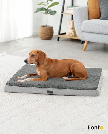 Ортопедичне ліжко для собак Lionto, 91x69x8 см, з м'яким плюшем, знімний та пральний чохол, водовідштовхувальне, для собак та котів, сірого кольору