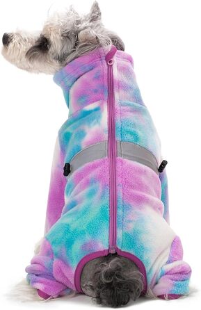 Теплий зимовий одяг для собак, регульований, флісовий комбінезон з кільцем D, для маленьких собак, колір Batik Blue, розмір S (XX-Large), колір краватки фіолетовий