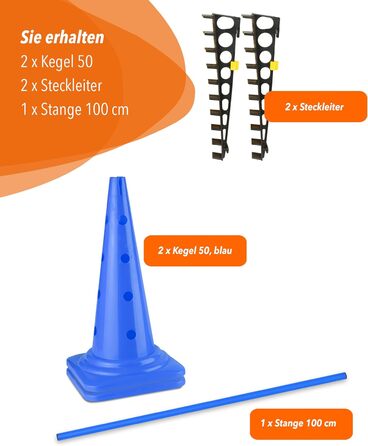 Кінцева перешкода Sportikel24 50 см зі стержнем 100 см – для аджиліті, стрибків та слалому, для собак, коней та дітей (Блакитна)