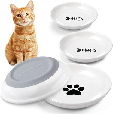 Набір мисок для котів з кераміки (4 шт.) з неслизьким дном, анти-відрижка, широкі та плоскі миски для кошенят та дрібних тварин