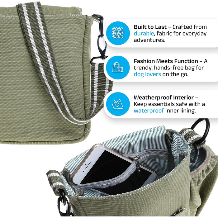 Сумка для прогулянок з собакою DOOG – регульована сумка для ласощів з відділенням для пакетів для вигулу та пляшкою води – зручна для щоденного використання (зелена)