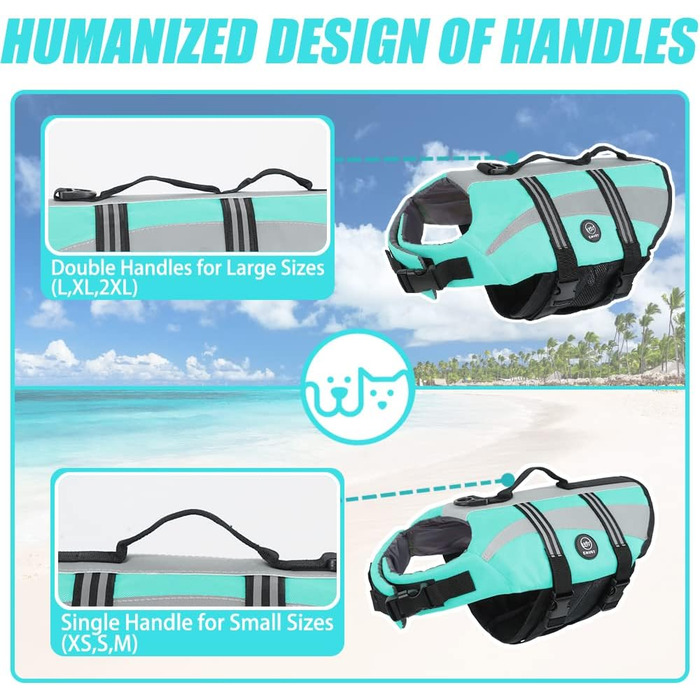 Жилет для плавання собак EMUST, Ripstop, великий розмір XXL, блакитний, для купання, плавання, відпочинку на човні