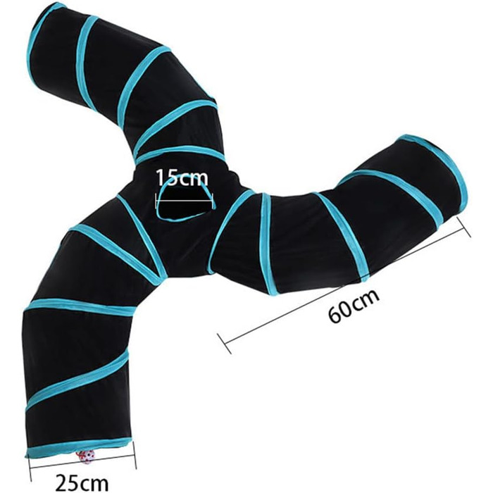 Туннель для котів Alnicov S-подібний, 3-х стороння конструкція, складаний, інтерактивна іграшка-лабіринт для кошенят, цуценят, кроликів та морських свинок з сумкою для зберігання