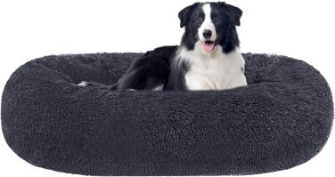 Ортопедичне ліжко для собак, кругленьке, подушка, диван для собак та котів, донат, м'яке, корзина для собак, можна прати, діаметр 90 см, темно-сірий, розмір 90 x 90 x 20 см, темно-сірий