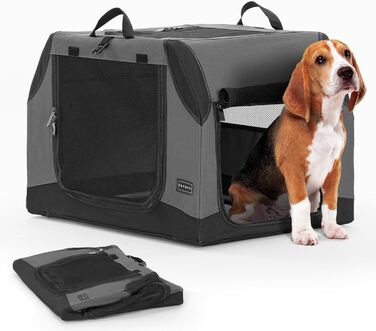 Складана автопереноска для собак PETSFIT M, коричнева, з посиленим сітчастим вікном і замком, для багажника та дому