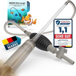 Нінора® Мульмсмукач для акваріума – очищувач ґрунту, заміна води з насосом та шланговим клапаном | Безпечний для риб, без хімії | Для малих та великих акваріумів | Аксесуари для акваріума з електронною книгою