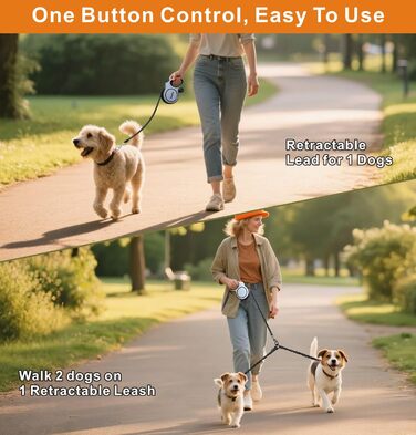 Рулетка для собак Dotolog 8м з двома лініями, з безпечною застібкою, для собак середніх та великих порід (сірий/чорний)