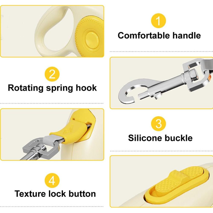 Висувна поводок для собак, 5м, міцний нейлоновий поводок з LED-підсвічуванням, безпечна заплутуванням, висувний поводок для собак маленьких та середніх порід вагою до 50кг
