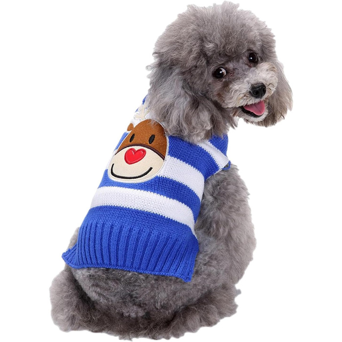 Пуловер для собак на Різдво, кумедний різдвяний пуловер для собак з мультяшним оленем, Сантою та сніжинками, теплий в'язаний пуловер для собак маленьких, середніх та великих, XXS- (110-Green, ) 110-Зелений (M, 13-Blue)