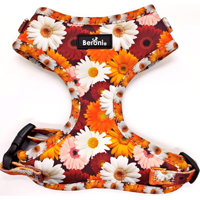 Нашийник для собак маленьких порід Soft, з регулюванням, квітковий принт, червоний, неон, з неопрену, з м'якою підкладкою, розмір S (35-44 см, 41-54 см)